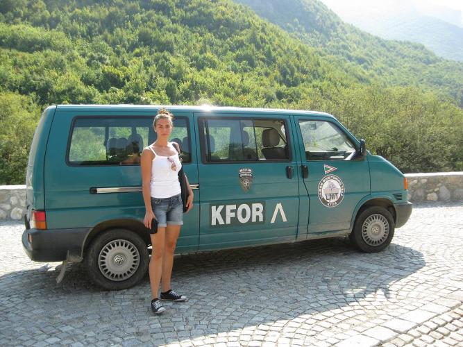 KFOR car in front of the Patriarchate of Peć and Pipta.