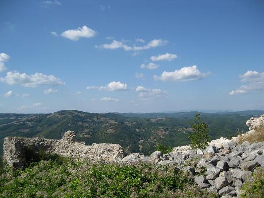 View from the ruins of the fortification at the top Novobrdo (Novobërdë) - Central Kosovo.